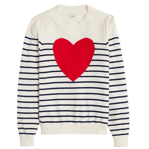 J. Crew Sweaters - J.CREW Women Puff Sleeve Heart Striped Sweater Medium Ivory Nautical Clean Girl